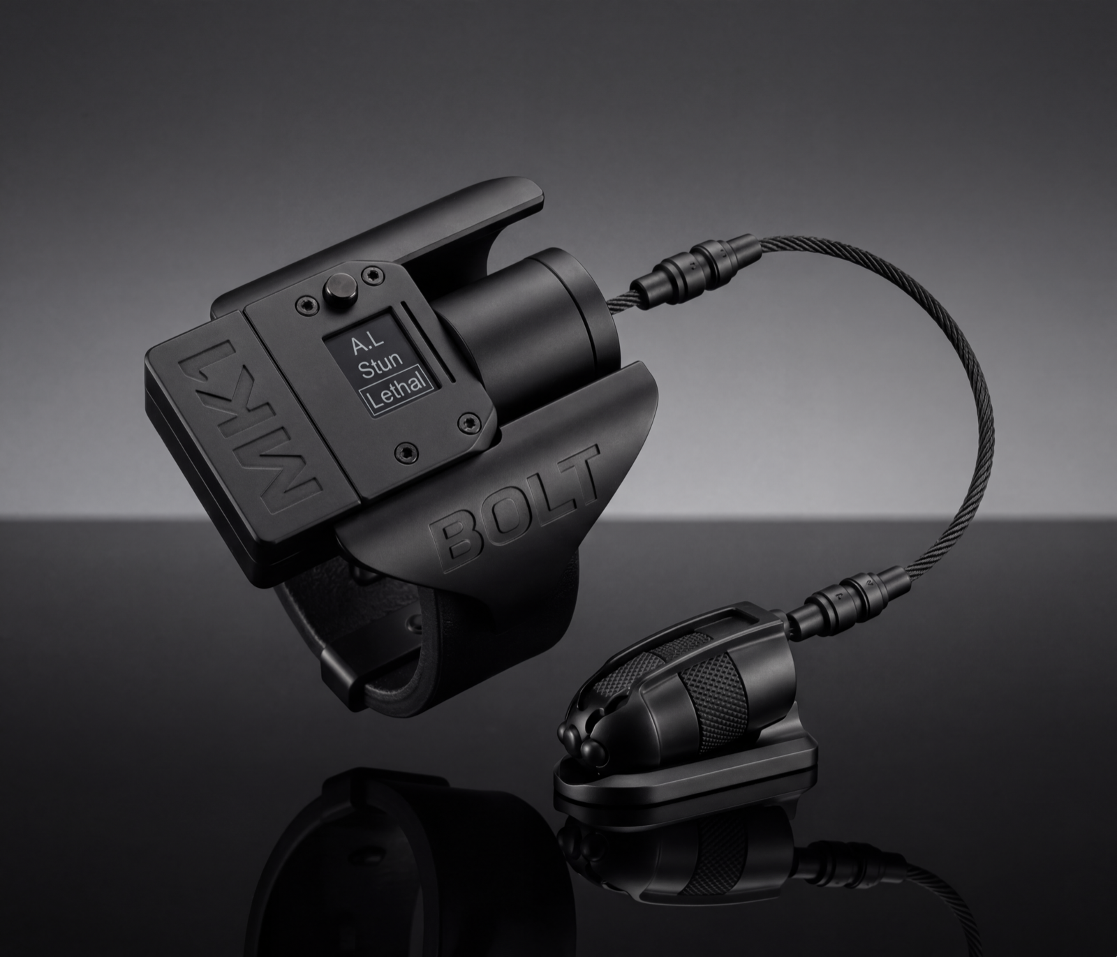 BOLT MK1 wrist-worn defense computer, matte black product shot